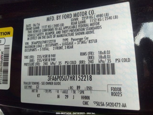 3FA6P0SU7HR152218 Ford Fusion Energi Titanium/platinum