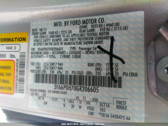 3FA6P0H70GR206605 Ford FUSION SE