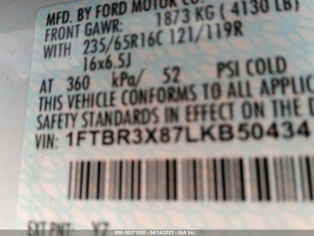 Ford TRANSIT CARGO VAN 2020 1FTBR3X87LKB50434 Image 10