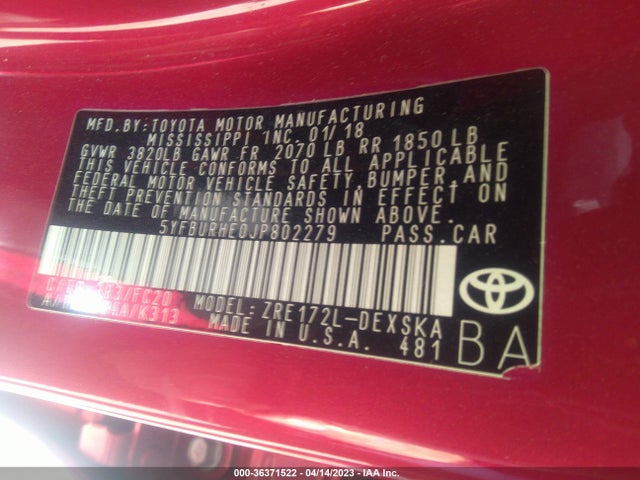 Toyota COROLLA SE 2018 5YFBURHE0JP802279 Image 10