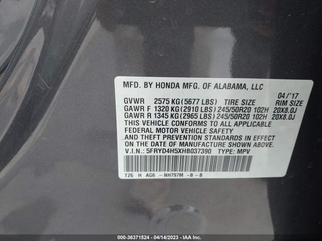 5FRYD4H5XHB037390 Acura Mdx W/technology Pkg