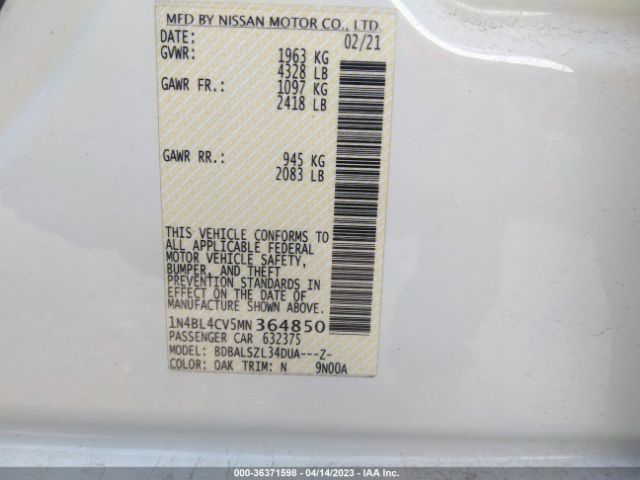 1N4BL4CV5MN364850 Nissan Altima 2.5 Sr