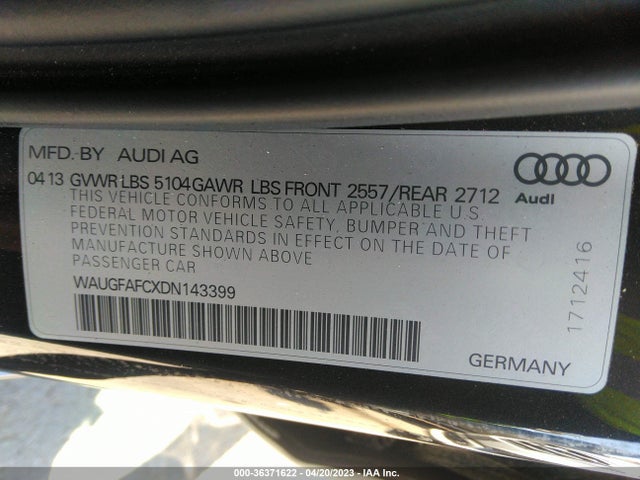2013 AUDI A6 2.0T PREMIUM PLUS VIN: WAUGFAFCXDN143399