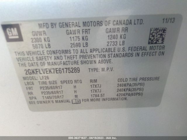 2GKFLVEK7E6175289 GMC Terrain Sle
