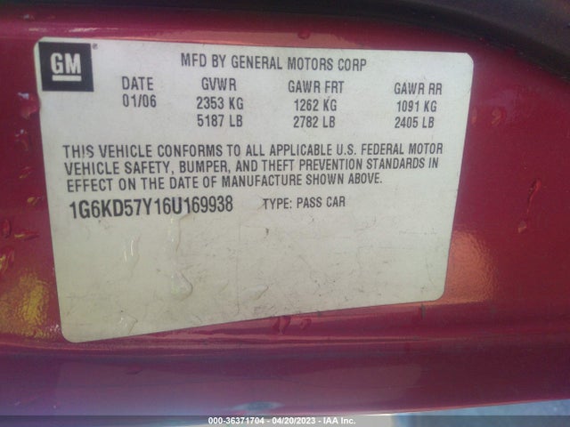 Aukcja sprzedaży 2006 Cadillac Dts W/1sb, vin: 1G6KD57Y16U169938, numer aukcji: 36371704