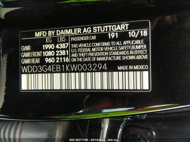 WDD3G4EB1KW003294 Mercedes-Benz A-class A 220