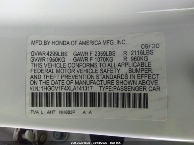 1HGCV1F4XLA141317 Honda Accord Sedan Ex