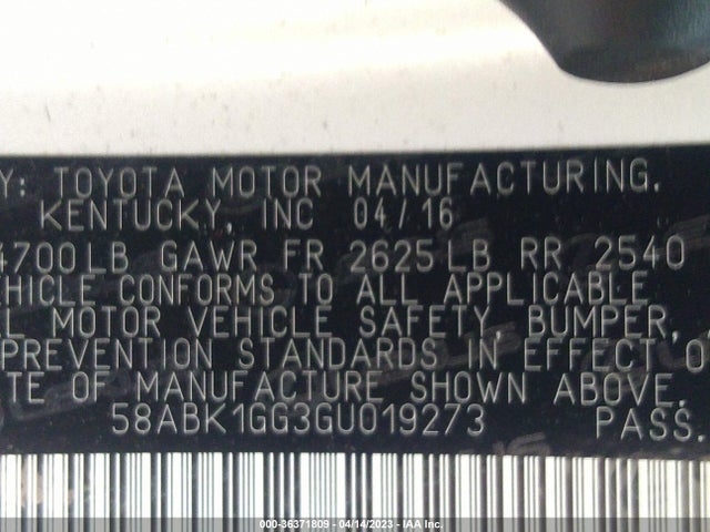 58ABK1GG3GU019273 Lexus ES 350