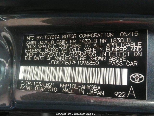 Toyota Prius C One/two/three/four 2015 JTDKDTB37F1096850 Image 11