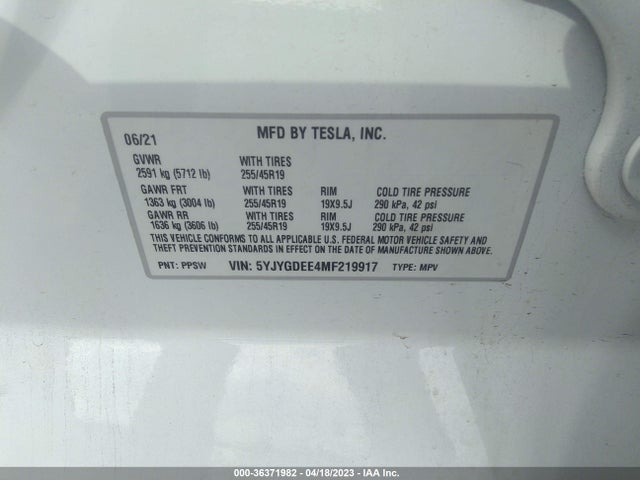 Tesla Model Y Long Range 2021 5YJYGDEE4MF219917 Image 9