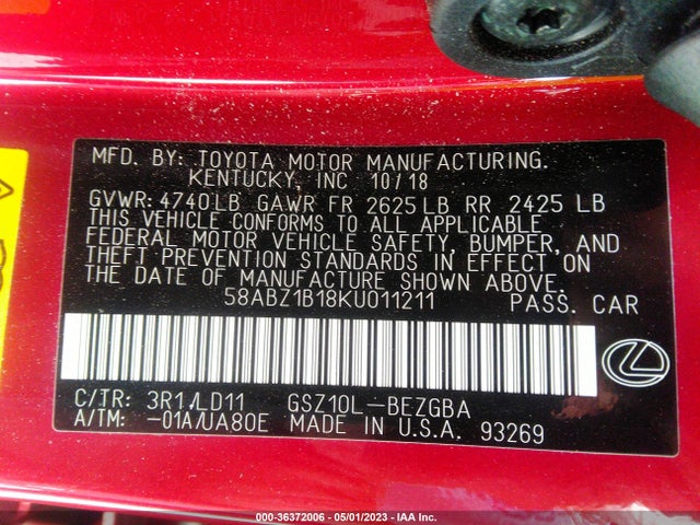 58ABZ1B18KU011211 Lexus Es Es 350