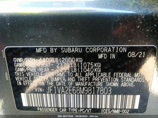 JF1VA2E68M9817803 Subaru Wrx Sti