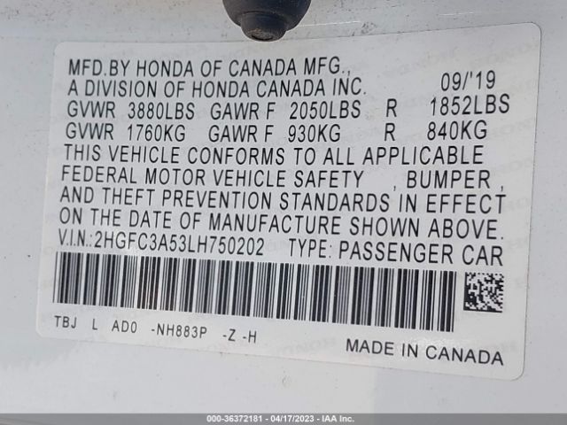 Honda CIVIC SI COUPE 2020 2HGFC3A53LH750202 Image 9