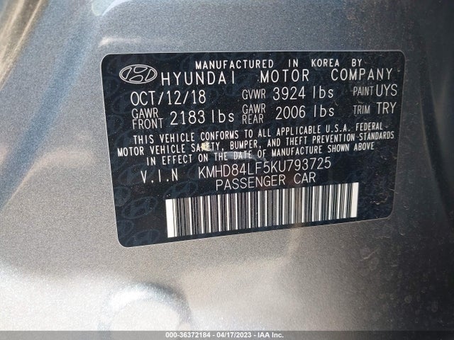 Hyundai Elantra Value Edition 2019 KMHD84LF5KU793725 Image 9