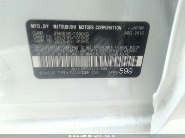 JA32U2FU2GU011585 Mitsubishi LANCER ES