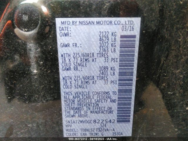 5N1AT2MV0GC822542 Nissan Rogue Sl