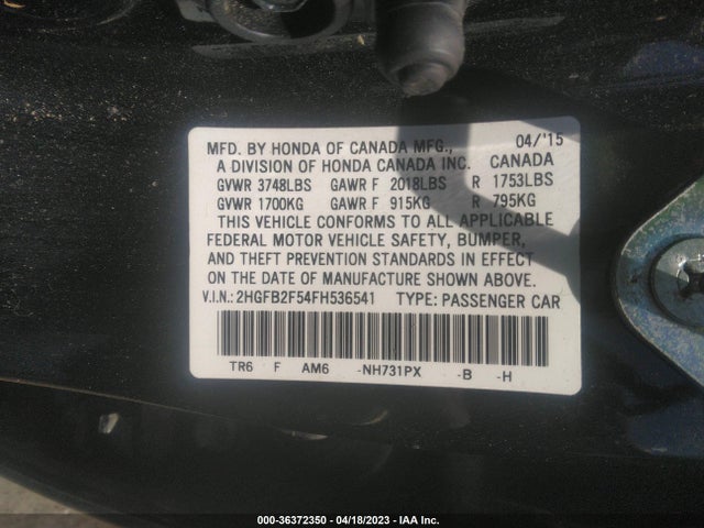 Honda Civic Sedan Lx 2015 2HGFB2F54FH536541 Image 9