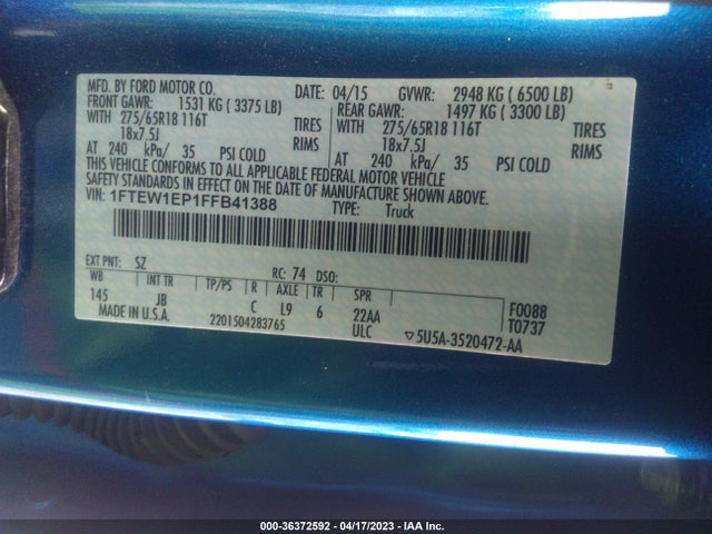 Ford F-150 Xlt/xl/lariat 2015 1FTEW1EP1FFB41388 Image 10