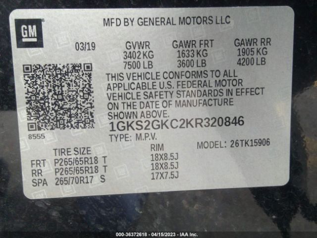 1GKS2GKC2KR320846 GMC Yukon Xl Slt