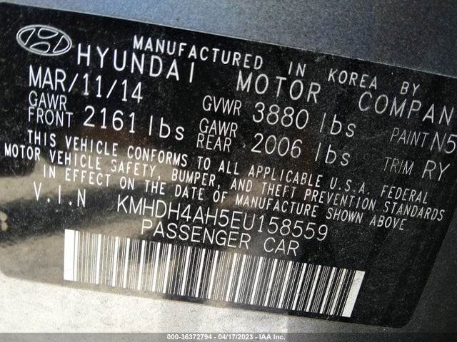 2014 HYUNDAI ELANTRA SPORT VIN: KMHDH4AH5EU158559
