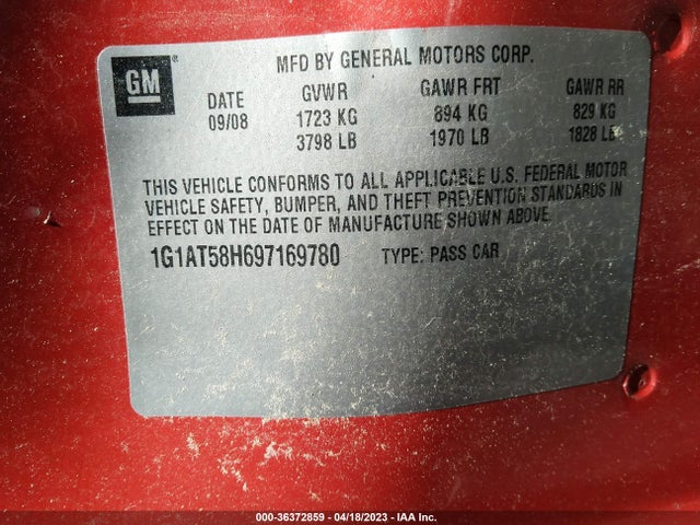 2009 CHEVROLET COBALT LT W/1LT VIN: 1G1AT58H697169780