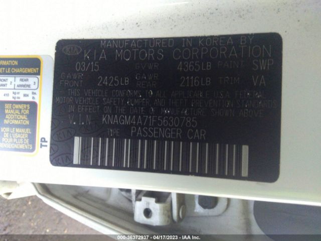 KNAGM4A71F5630785 KIA Optima Lx