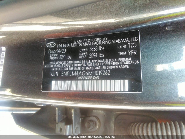 2021 HYUNDAI ELANTRA SEL VIN: 5NPLM4AG6MH019262