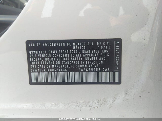 2017 VOLKSWAGEN JETTA 1.4T S VIN: 3VW167AJ4HM254836