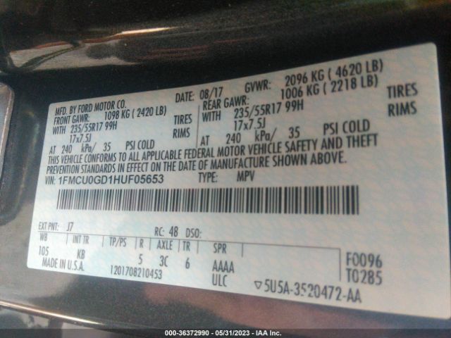 1FMCU0GD1HUF05653 Ford ESCAPE SE