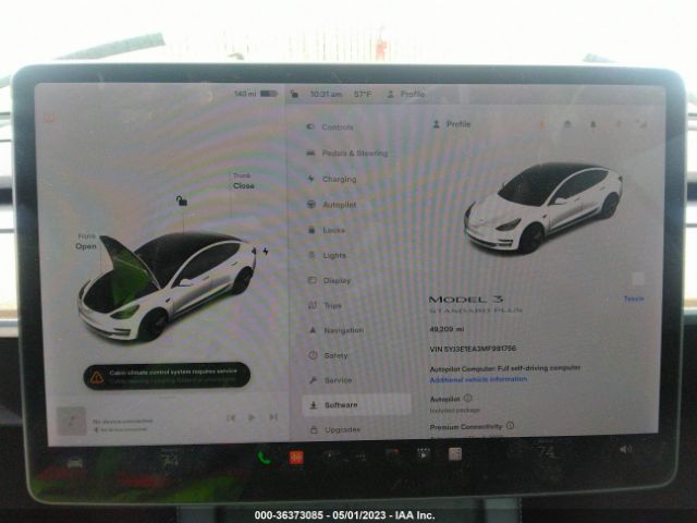 5YJ3E1EA3MF991756 Tesla Model 3 Standard Range Plus