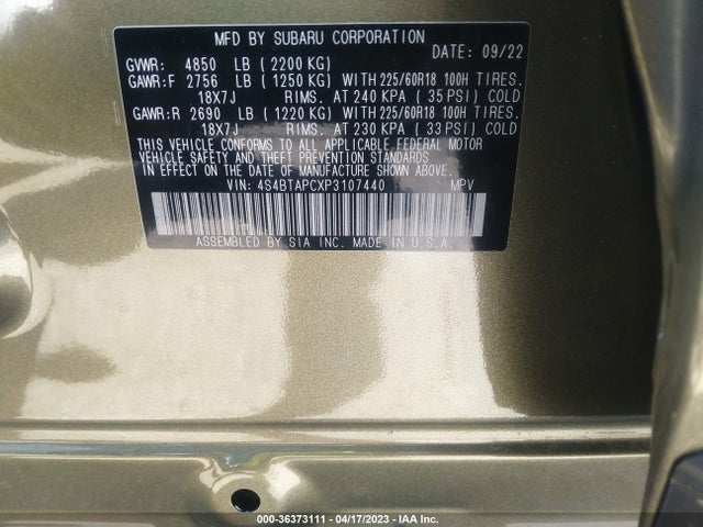 4S4BTAPCXP3107440 Subaru Outback Touring