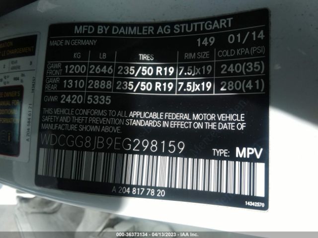 WDCGG8JB9EG298159 Mercedes-Benz Glk-class Glk 350