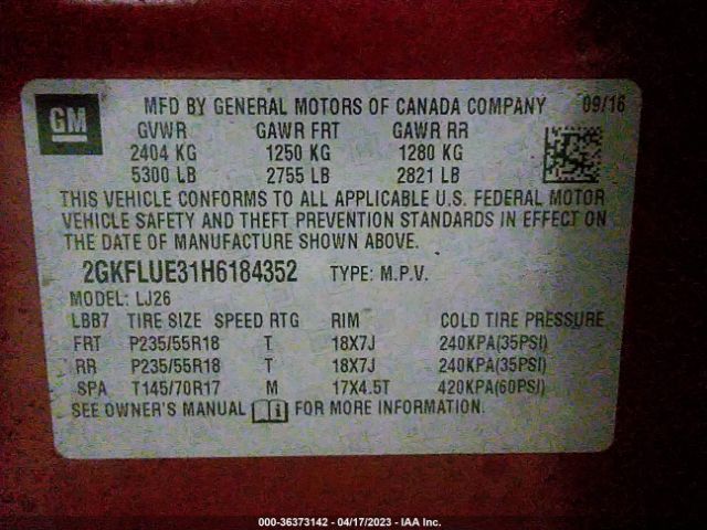 2GKFLUE31H6184352 GMC Terrain Slt