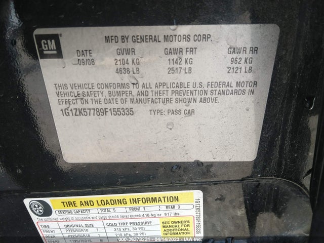 2009 CHEVROLET MALIBU LTZ VIN: 1G1ZK57789F155335