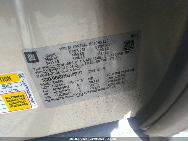 Chevrolet Traverse Lt 2016 1GNKRGKD3GJ189617 Image 10