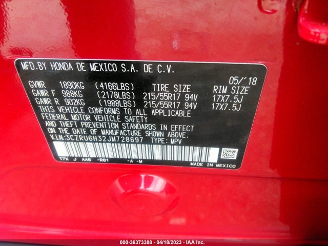 Honda HR-V LX 2018 3CZRU6H32JM728697 Image 9