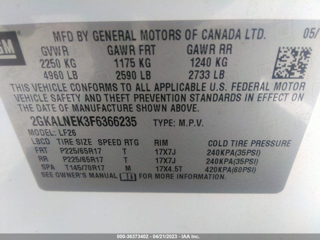 GMC TERRAIN SL 2015 2GKALNEK3F6366235 Image 9