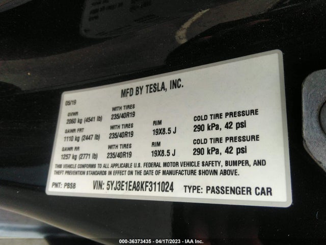 Tesla Model 3 Range 2019 5YJ3E1EA8KF311024 Image 9
