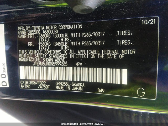 Toyota 4RUNNER SR5 2022 JTEMU5JR0N5999385 Image 9
