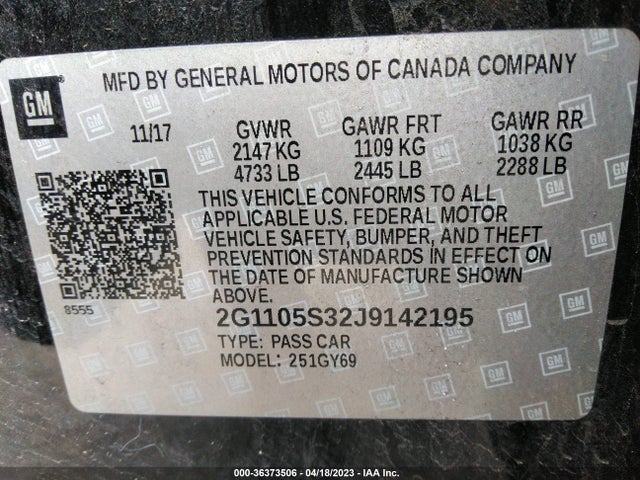 Chevrolet IMPALA LT 2018 2G1105S32J9142195 Image 9