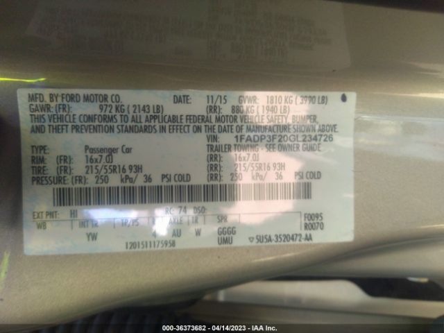 1FADP3F20GL234726 Ford FOCUS SE