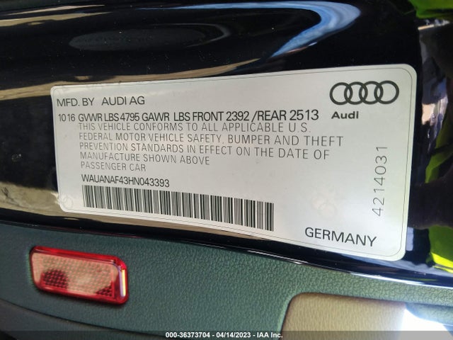 WAUANAF43HN043393 Audi A4 PREMIUM