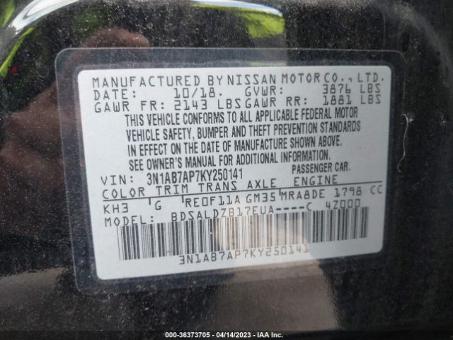 3N1AB7AP7KY250141 Nissan SENTRA SV