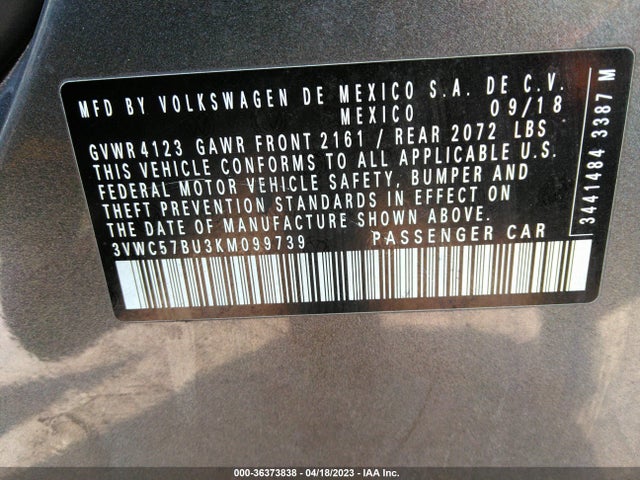 3VWC57BU3KM099739 Volkswagen Jetta S/se/r-line