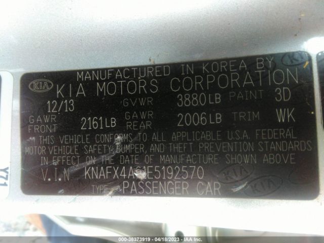 KNAFX4A61E5192570 KIA FORTE LX