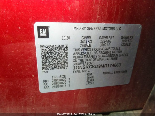 Chevrolet Suburban Lt 2021 1GNSKCKD9MR174663 Image 9
