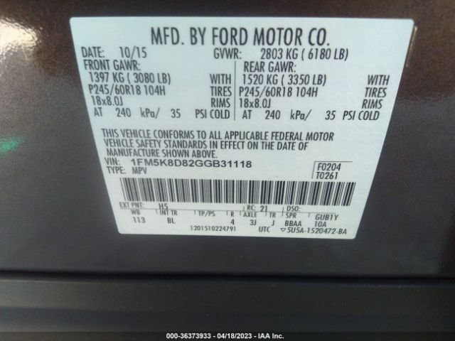 1FM5K8D82GGB31118 Ford EXPLORER XLT