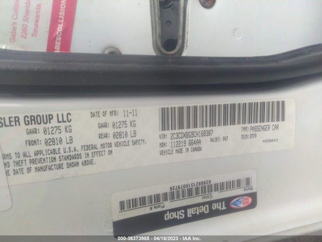 2012 DODGE CHARGER SE VIN: 2C3CDXBG9CH168387