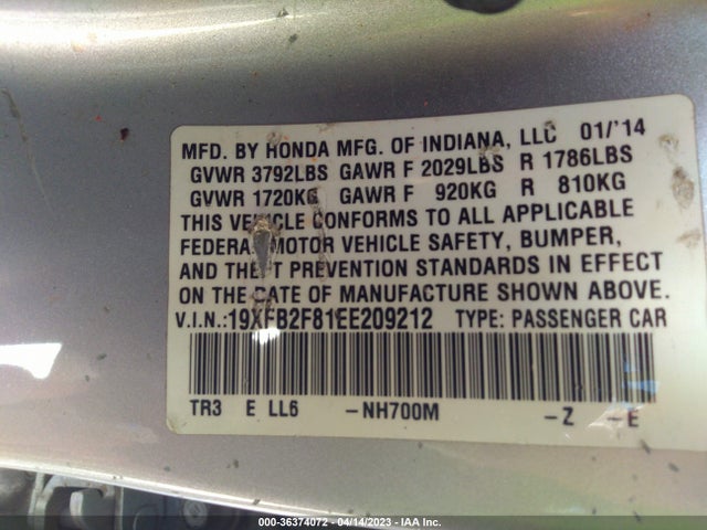 Honda Civic Sedan Ex 2014 19XFB2F81EE209212 Image 10