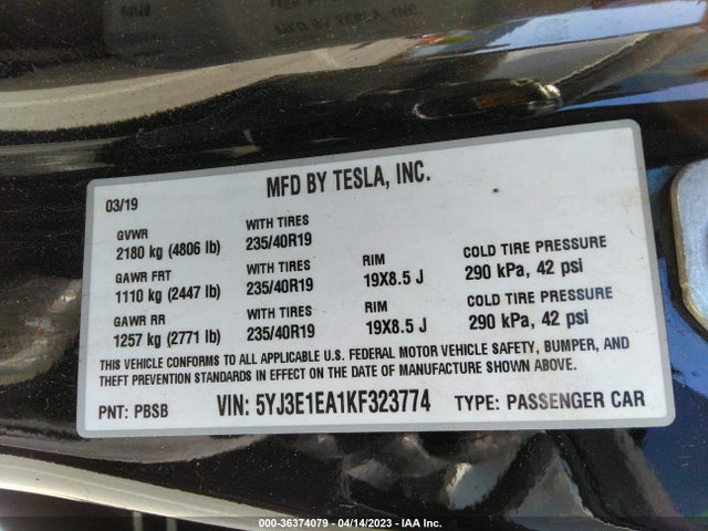 Tesla Model 3 Range 2019 5YJ3E1EA1KF323774 Image 9